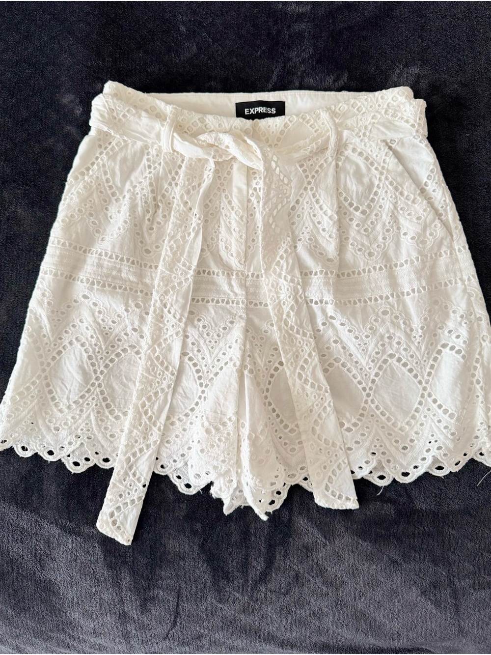 Express White Eyelet Lace Shorts with Tie Waist
